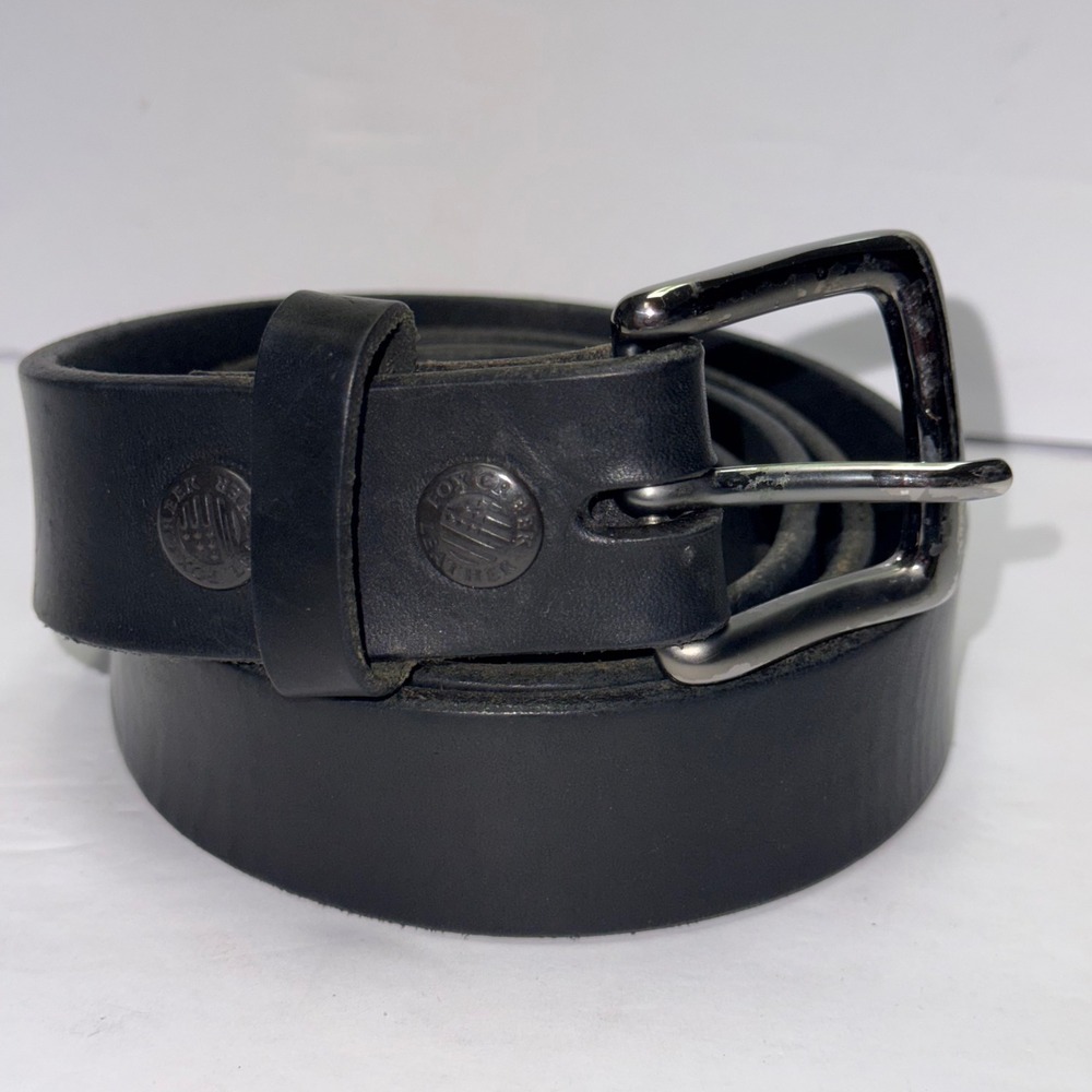 Fox Creek Leather Belt Mens 44 Black Full Grain Leather Roller Buckle USA Made